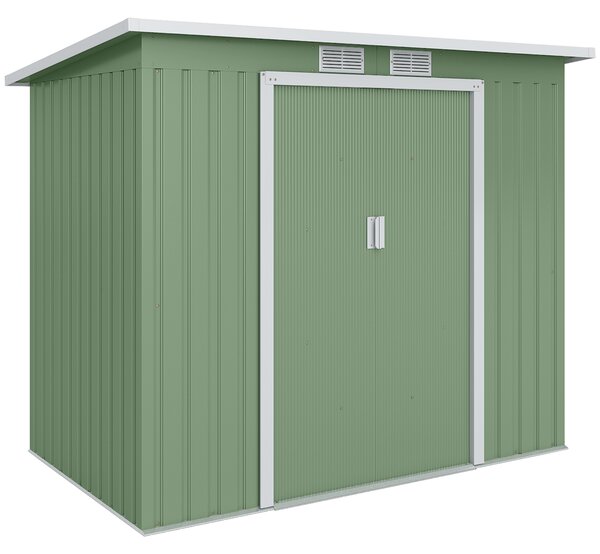Outsunny Pend Garden Storage Shed w/ Foundation Double Door Ventilation Window Sloped Roof Equipment Tool Storage 213 x 130 x 173 cm Aosom UK