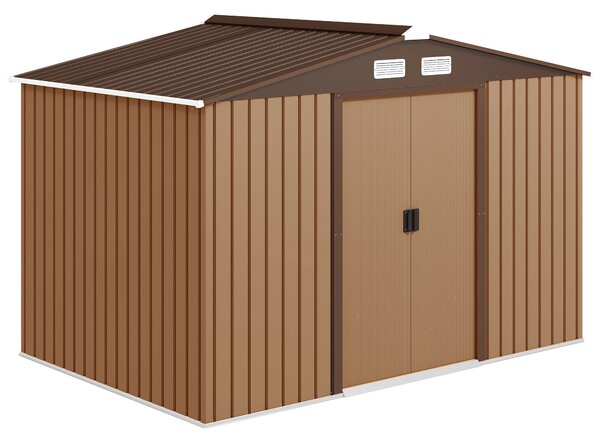 Outsunny 9 x 6ft Metal Garden Shed, Outdoor Storage Shed with Lockable Doors and Ventilation Slots and Foundation Kit, Yellow Aosom UK