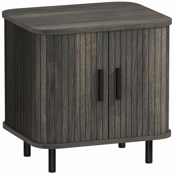 HOMCOM Bedside Table, Nordic Side Table with Roller Shutter Style Sliding Doors and Metal Legs for Bedroom, Living Room, Grey