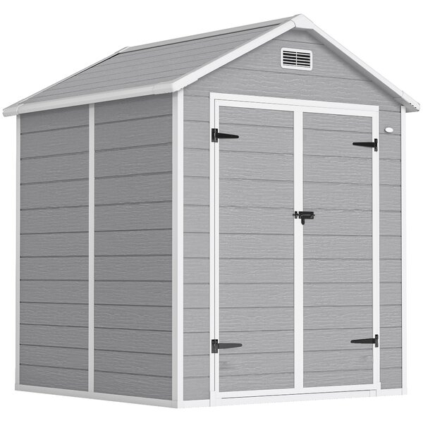 Outsunny 6 x 5ft Garden Storage Shed with Floor, Window, Lockable Doors & Vents, Resin Tool Shed for Outdoor Patio, Dark Grey Aosom UK