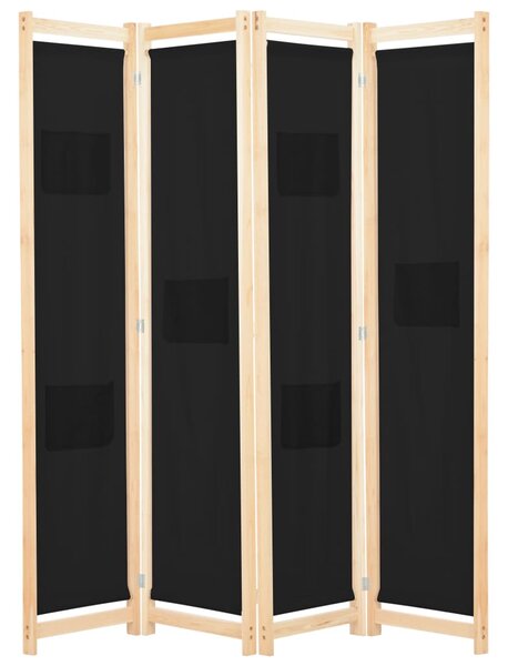 4-Panel Room Divider Black 160x170x4 cm Fabric