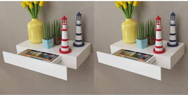 Floating Wall Shelves with Drawers 2 pcs White 48 cm