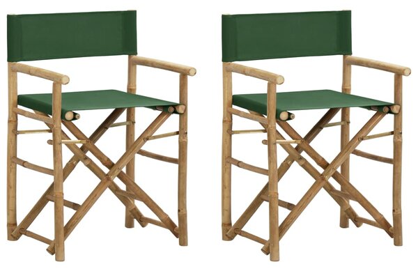 Folding Director's Chairs 2 pcs Green Bamboo and Fabric