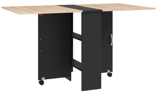 HOMCOM Folding Dining Table with Drop Leaf, 2 Tier Shelves and Rolling Casters, Small Space Table, Oak Aosom UK