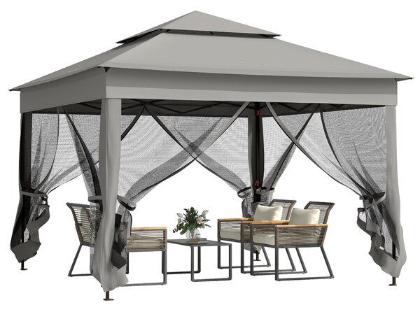 Outsunny 3 x 3m Pop Up Gazebo with Sides, Double-Roof Garden Tent with Netting and Carry Bag for Outdoor Patio, Dark Grey Aosom UK