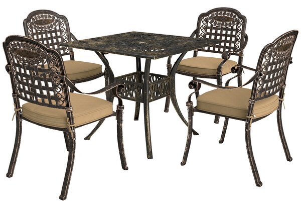 Outsunny Five-Piece Cast Aluminium Garden Dining Set - Bronze Tone