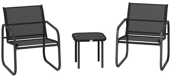Outsunny 3pcs Garden Table and Chairs Set, Outdoor Furniture Set with Steel Frames & Texteline for Porches, Balcony, Black Aosom UK