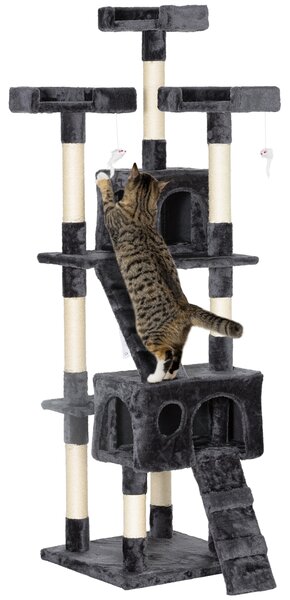 PawHut Cat Tree for Indoor Cats Kitten Kitty Scratching Scratcher Post Climbing Tower Activity Centre House Grey Aosom UK