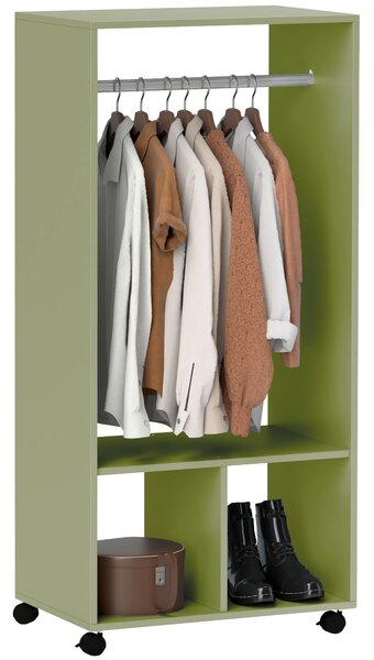 HOMCOM Open Wardrobe for Bedroom, Small Wardrobe on Wheels with Clothes Rail, Storage Shelves, Mobile Garment Rack for Clothes Storage, Cloakroom, Hallway, Green