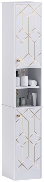 HOMCOM Tall Bathroom Storage Cabinet with Doors, Slim Bathroom Storage Unit with Adjustable Shelves, Freestanding Bathroom Storage Unit, White