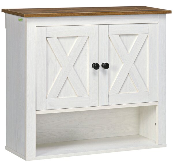 Kleankin On-Wall Farmhouse Bathroom Storage Cabinet - White