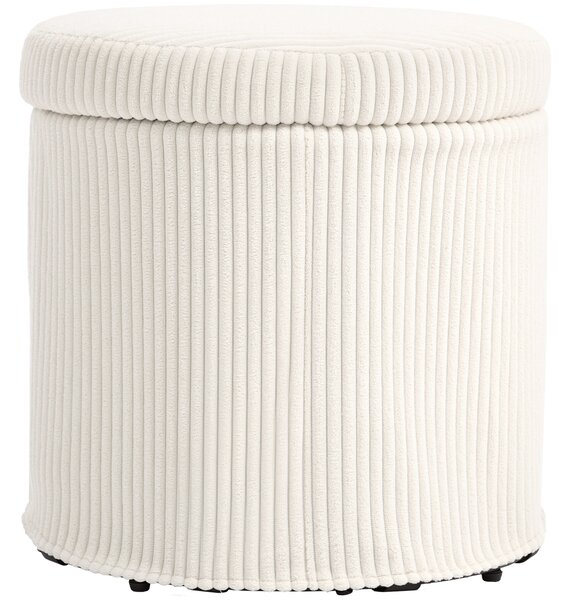 HOMCOM 40cm Round Storage Ottoman, Corduroy Footstool with Removable Lid and Legs, Vanity Stool for Living Room, Bedroom, Beige