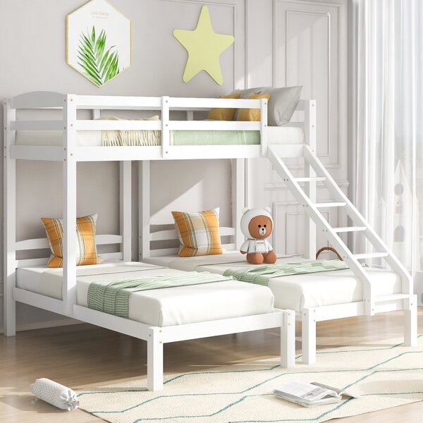 Triple Bunk Bed with Side Ladder for Children and Teens, Pinewood Bunk Bed Frame, Mattresses Not Included, 208x198x162 cm, White Aosom.UK