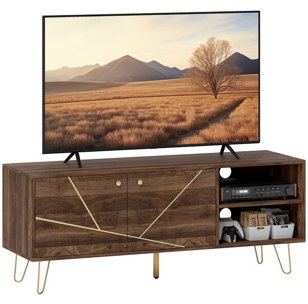 HOMCOM TV Stand Cabinet for up to 60 Inch TV, Modern 130cm TV Unit with Adjustable Shelves and Hairpin Legs, Double Door TV Cabinet for Living Room, Bedroom, Brown