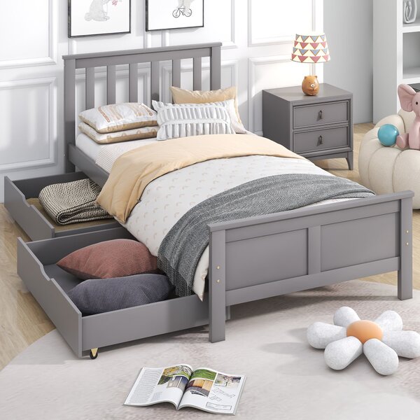 Wooden Solid Pine Divan Storage Bed with Drawers, Single 3ft Bed Frame, Solid Bed Frames with under Bed Storage, 196x100x82 cm, Gray Aosom.UK