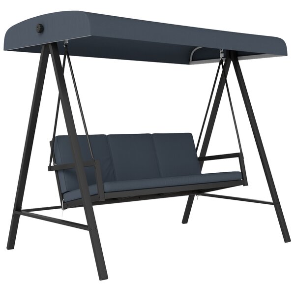 Outsunny Three-Seat Garden Swing Chair, with Adjustable Canopy - Dark Grey