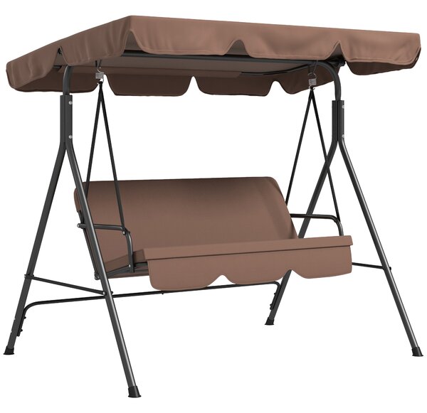 Outsunny Outdoor Swing Chair, 3 Seater Swing Chair with Adjustable Canopy for Patio, Brown Aosom UK