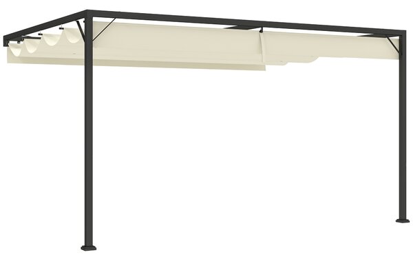 Outsunny 4 x 3(m) Outdoor Pergola Retractable Canopy Wall Mounted Gazebo Patio Shelter Sun Shade, Cream White