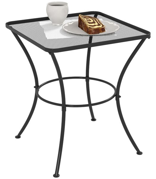 Outsunny 60cm Square Garden Table, Outdoor Metal Bistro Side Desk with Mesh Top, Black