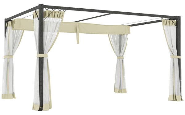 Outsunny 3 x 4m Aluminium Frame Pergola, with Retractable Roof - Khaki
