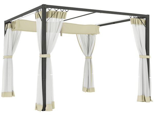 Outsunny 3 x 3m Aluminium Frame Pergola, with Retractable Roof - Khaki