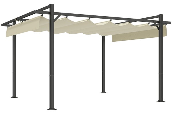 Outsunny 3 x 4m Aluminium Pergola, with Retractable Roof - Grey/Khaki