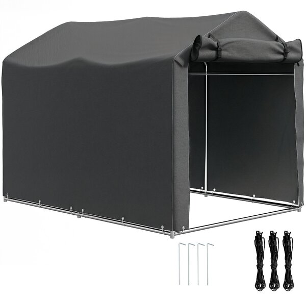 Outsunny 2.2 x 1.6 m Garden Storage Tent, Waterproof Anti-UV Bike Tent with Roll-up Zipper Door, Galvanised Outdoor Storage Shelter Carport for Bike, Motorbike, Garden Tools, Dark Grey