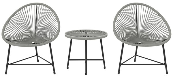 Outsunny 3 Pieces Rattan Bistro Set, Garden Bistro Set with Acapulco Chairs and Glass Top Table, Small Garden Furniture Set with Reinforced Metal Frame for Outdoor, Patio, Balcony, Grey