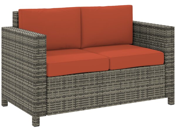 Outsunny 2 Seater Garden Furniture, Rattan Sofa with Soft Padded Cushion and Armrests, Wicker Garden Loveseat for Patio, Grey