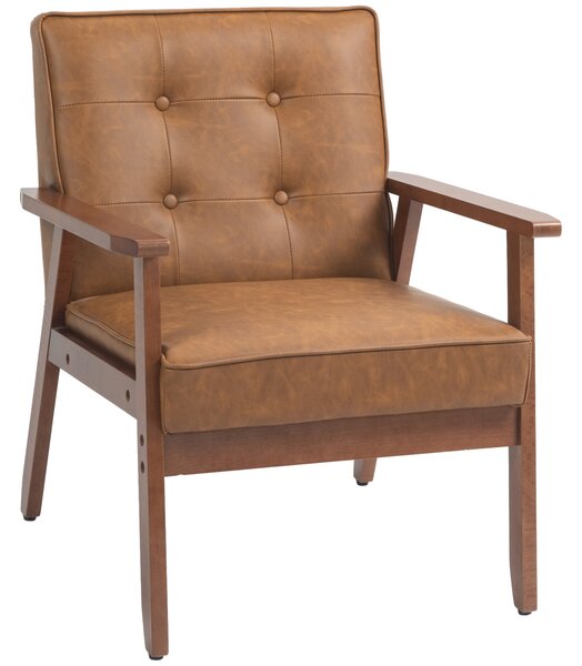 Retro-Style Accent Chair, HOMCOM Armchair with Faux Leather Seat - Brown Aosom UK