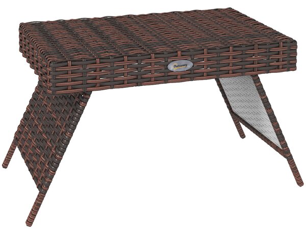 Outsunny Foldable Outdoor Coffee Table, Steel Frame Rattan Side Table, Coffee Table Side Table for Garden, Brown
