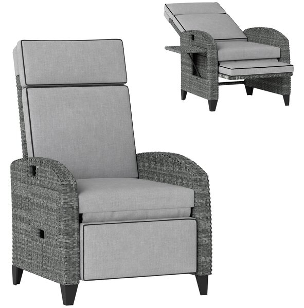 Outsunny Outdoor Recliner Chair with Adjustable Backrest and Footrest, Cushion, Side Tray, Light Grey