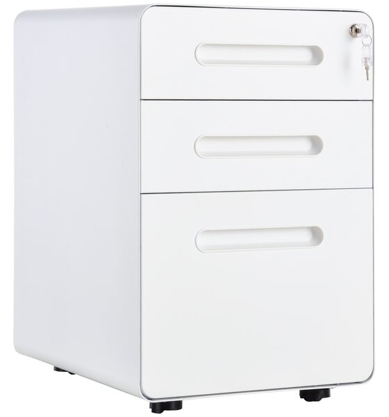 Vinsetto Fully Assembled 3-Drawer Mobile File Cabinet Lockable All-Metal Rolling Vertical File Cabinet White