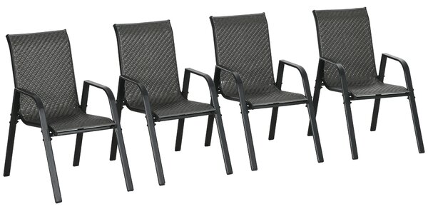 Outsunny Stackable Outdoor Rattan Chairs Set of 4 with Armrests and Backrest, Mixed Grey