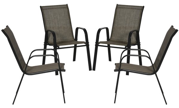 Outsunny 4 Piece Stackable Outdoor Garden Dining Chairs with High Backrest and Armrest, Breathable Mesh Fabric, Mixed Brown