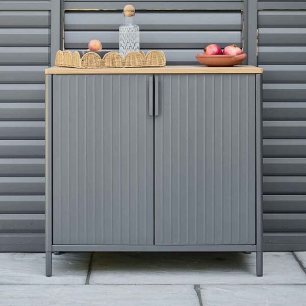 Selma Steel Outdoor Storage Cabinet with 2 Doors in Grey and Oak