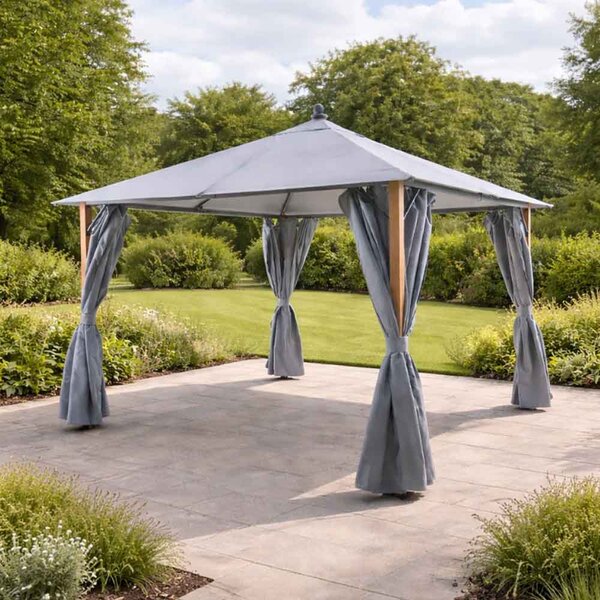 Selma Fabric Gazebo 4m x 3m with Solar Lights in Grey and Oak