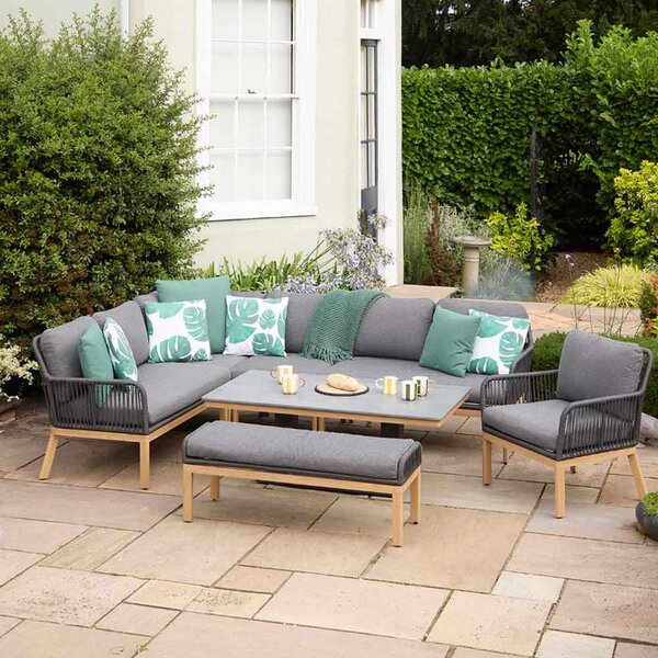 Piero Aluminium Adjustable Table Modular Dining Set in Charcoal Grey and Oak