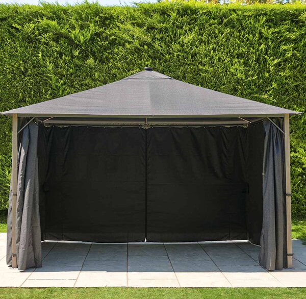 Selma Fabric Gazebo 4m x 3m with Solar Lights in Grey and Birch