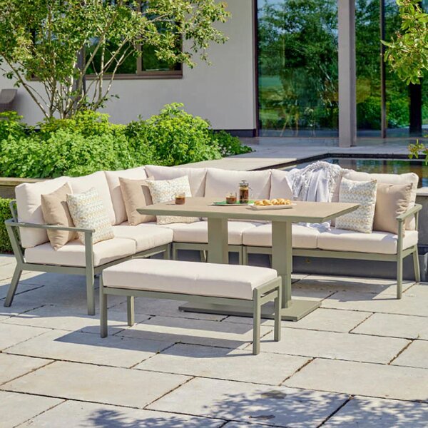 Tosano Garden Ceramic Glass Stone Top Adjustable Dining Set in Sage Green