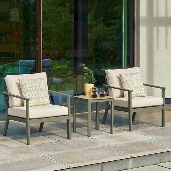 Tosano Garden Ceramic Glass Stone Top Lounge Duo Set in Sage Green and Cream