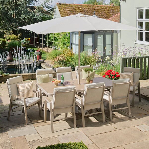 Solein Garden Aluminium Frame Dining Set with Deluxe 2.0 x 3.0m Parasol in Taupe