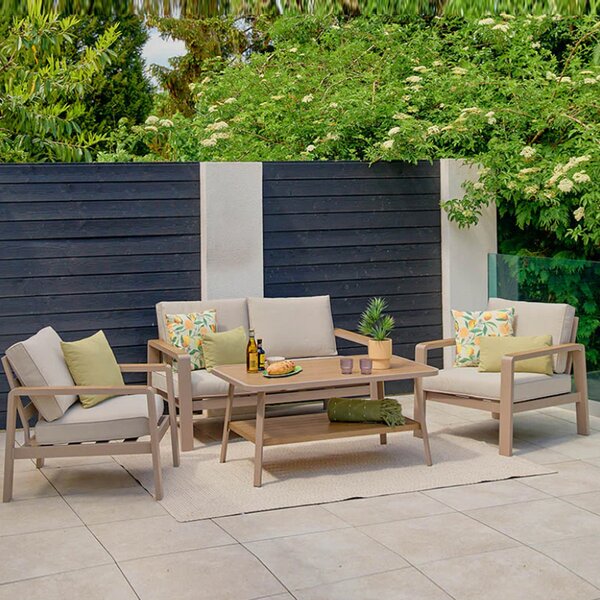 Solein Garden Aluminium Frame Lounge Set with Cream Cushion in Taupe