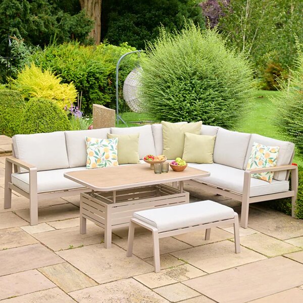 Solein Garden Aluminium Rectangular Adjustable Dining Set with Cushion in Taupe