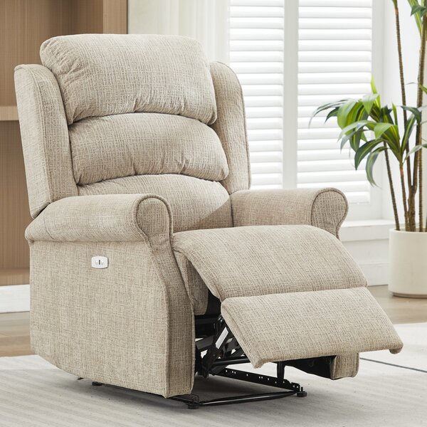 Rosenberg Fabric Electric Recliner 1 Seater Sofa - Rabbit