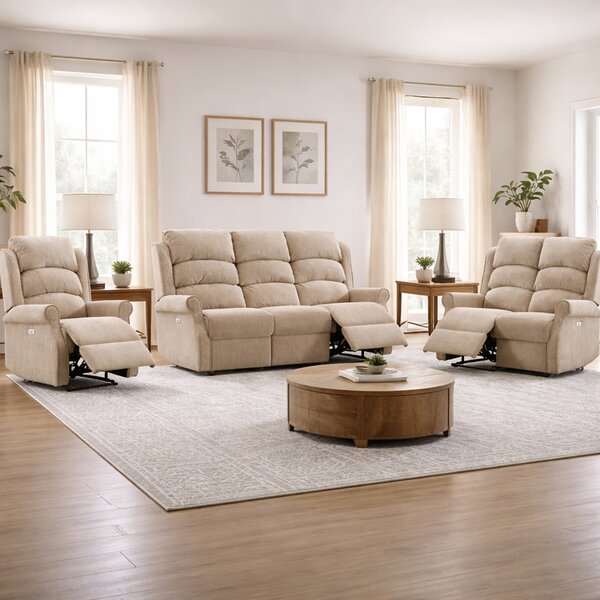 Rosenberg Fabric Electric Recliner 3+2+1 Sofa Suite - Rabbit