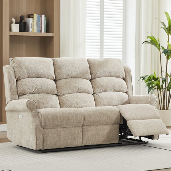 Rosenberg Fabric Electric Recliner 3 Seater Sofa - Rabbit