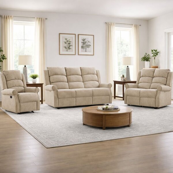 Rosenberg Fabric Recliner 3+2+1 Sofa Suite - Rabbit
