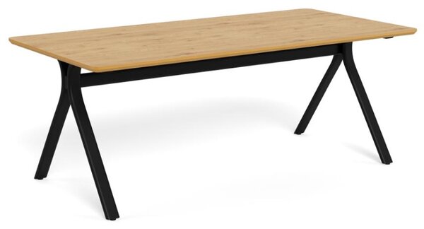 Bayamon Wooden Round Dining Table With Black Steel Legs - Matt Oak