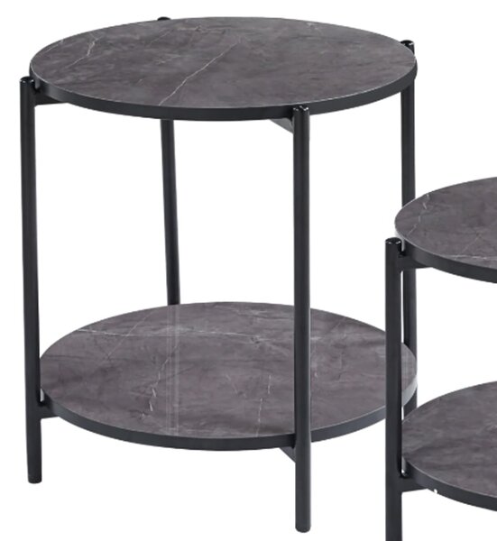 Vilna Gloss Grey Marble Effect Side Table With Black Frame